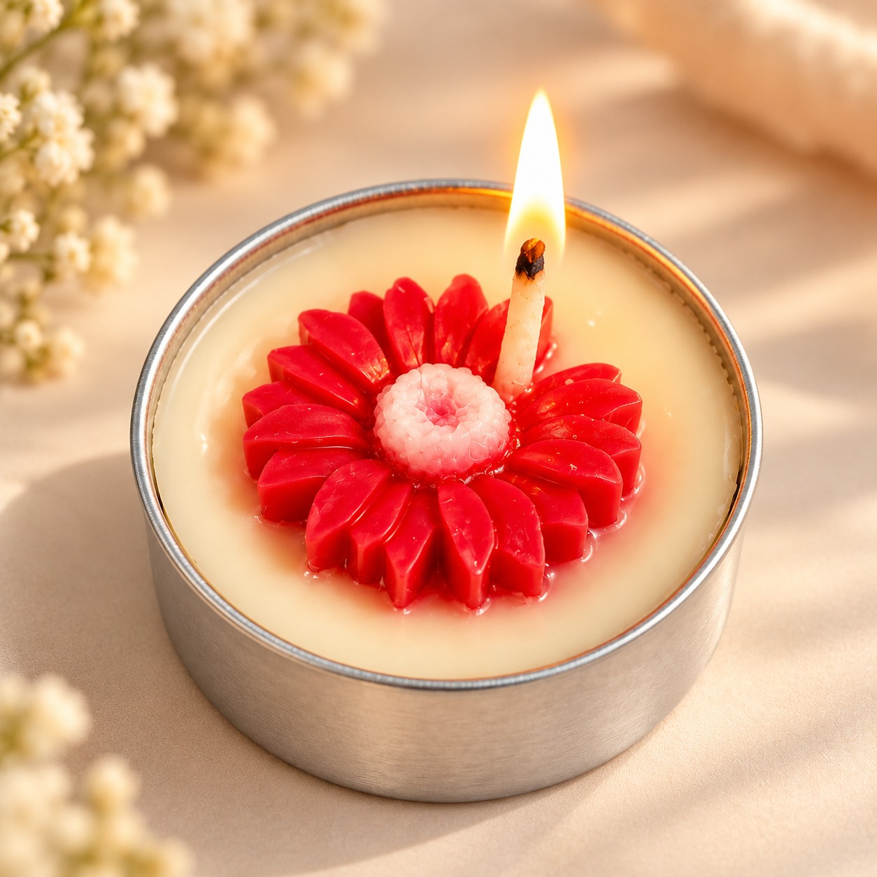 Red Flower Tealight Candles – Pack of 4